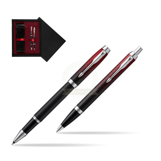 Zestaw prezentowy Parker pióro kulkowe + długopis IM Red Ignite Edycja Specjalna w pudełku drewnianym Czerń Double Bordo