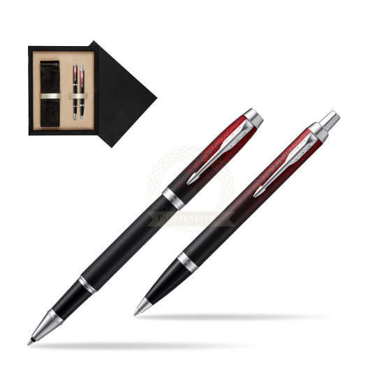 Zestaw prezentowy Parker pióro kulkowe + długopis IM Red Ignite Edycja Specjalna w pudełku drewnianym Czerń Double Ecru