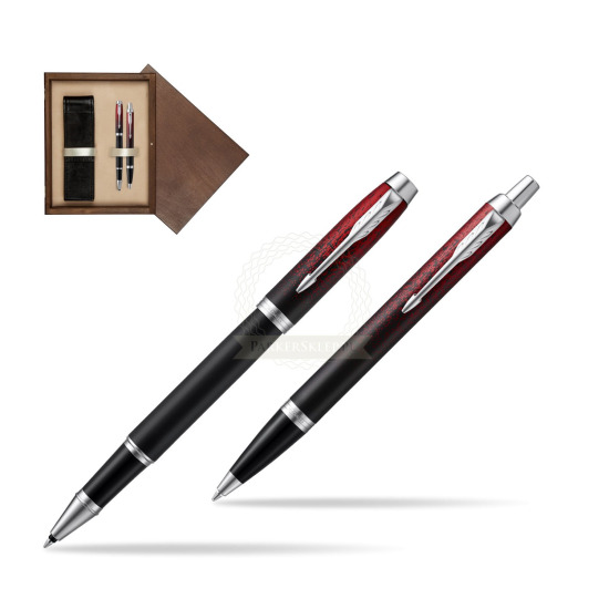 Zestaw prezentowy Parker pióro kulkowe + długopis IM Red Ignite Edycja Specjalna w pudełku drewnianym Wenge Double Ecru