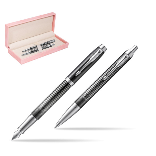 Zestaw prezentowy Parker pióro wieczne + długopis IM Metallic Pursuit Edycja Specjalna w różowym pudełku zamszowym