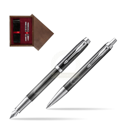 Zestaw prezentowy Parker pióro wieczne + długopis IM Metallic Pursuit Edycja Specjalna w pudełku drewnianym Wenge Double Bordo