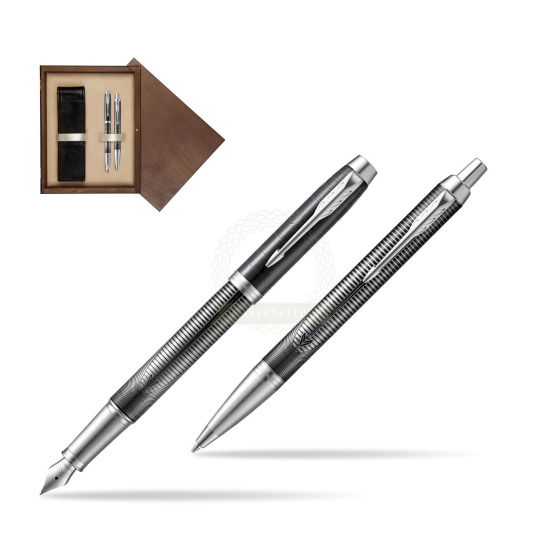 Zestaw prezentowy Parker pióro wieczne + długopis IM Metallic Pursuit Edycja Specjalna w pudełku drewnianym Wenge Double Ecru