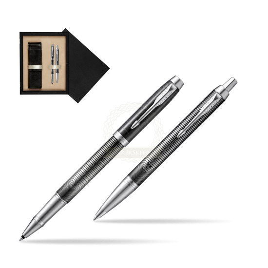 Zestaw prezentowy Parker pióro kulkowe  + długopis IM Metallic Pursuit Edycja Specjalna w pudełku drewnianym Czerń Double Ecru