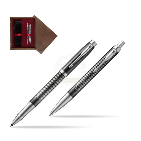 Zestaw prezentowy Parker pióro kulkowe  + długopis IM Metallic Pursuit Edycja Specjalna w pudełku drewnianym Wenge Double Bordo