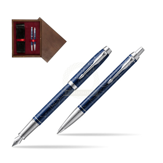 Zestaw prezentowy Parker pióro wieczne + długopis IM Midnight Astral Edycja Specjalna w pudełku drewnianym Wenge Double Bordo