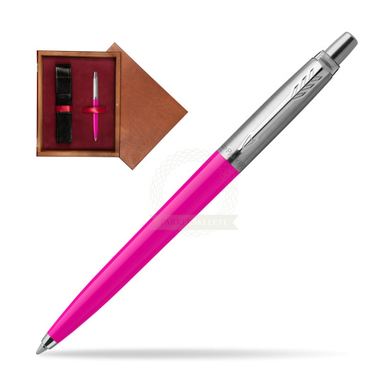 Długopis Parker Jotter Originals Magenta w pudełku drewnianym Mahoń Single Bordo