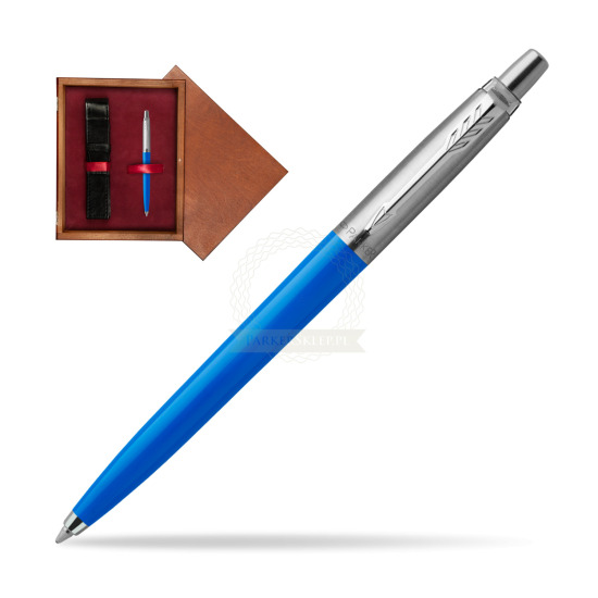 Długopis Parker Jotter Originals Niebieski w pudełku drewnianym Mahoń Single Bordo