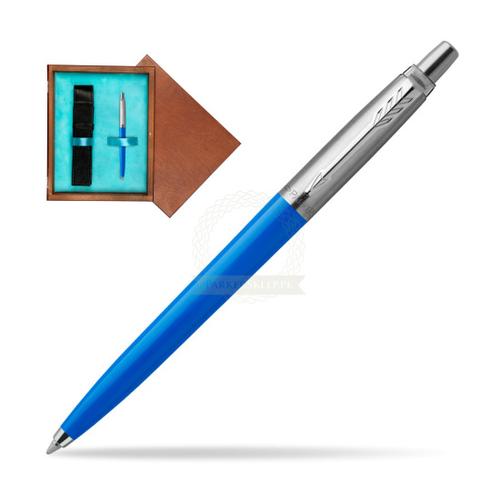 Długopis Parker Jotter Originals Niebieski w pudełku drewnianym Mahoń Single Turkus