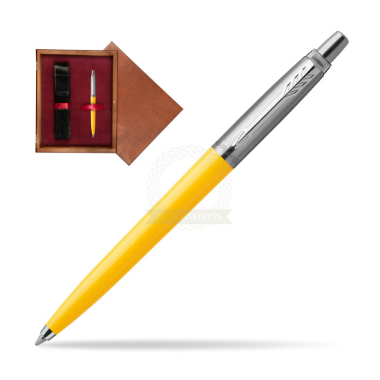 Długopis Parker Jotter Originals Żółty w pudełku drewnianym Mahoń Single Bordo
