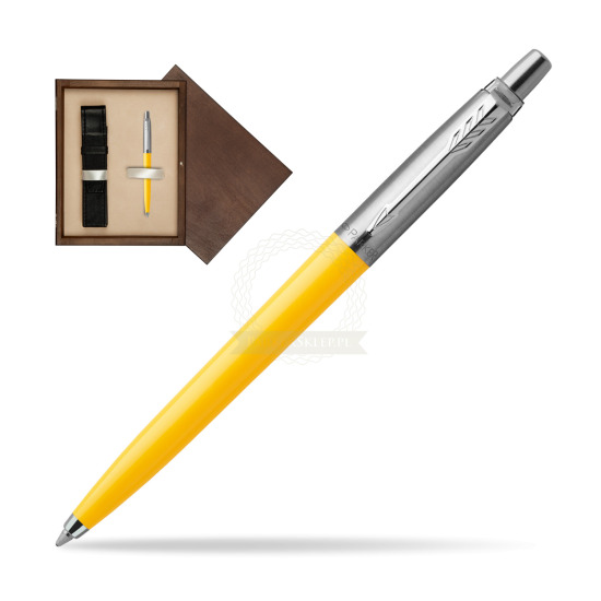 Długopis Parker Jotter Originals Żółty w pudełku drewnianym Wenge Single Ecru