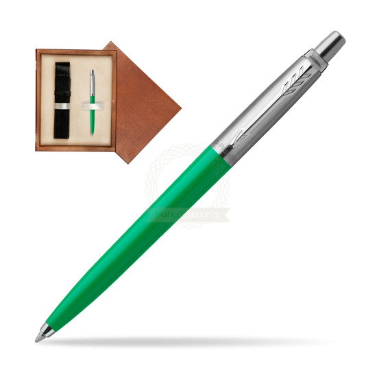 Długopis Parker Jotter Originals Zielony w pudełku drewnianym Mahoń Single Ecru