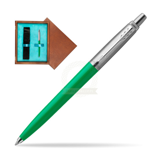 Długopis Parker Jotter Originals Zielony w pudełku drewnianym Mahoń Single Turkus