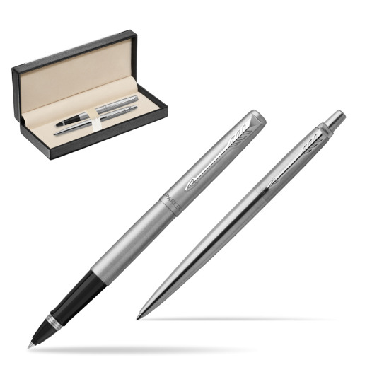 Zestaw Parker Pióro kulkowe + Długopis Parker Jotter Stalowy Matowy CT w pudełku classic black