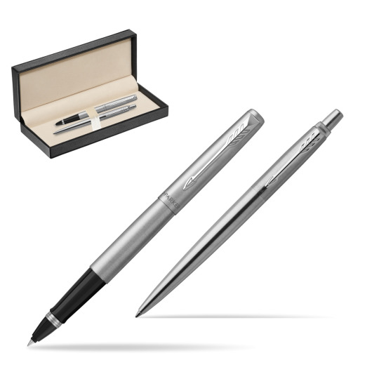 Zestaw Parker Pióro kulkowe + Długopis Parker Jotter Stalowy Matowy CT w pudełku classic pure black