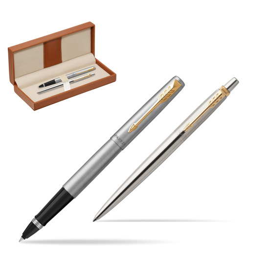 Zestaw Prezentowy Parker Pióro kulkowe + Długopis Jotter Stalowy GT w pudełku classic brown
