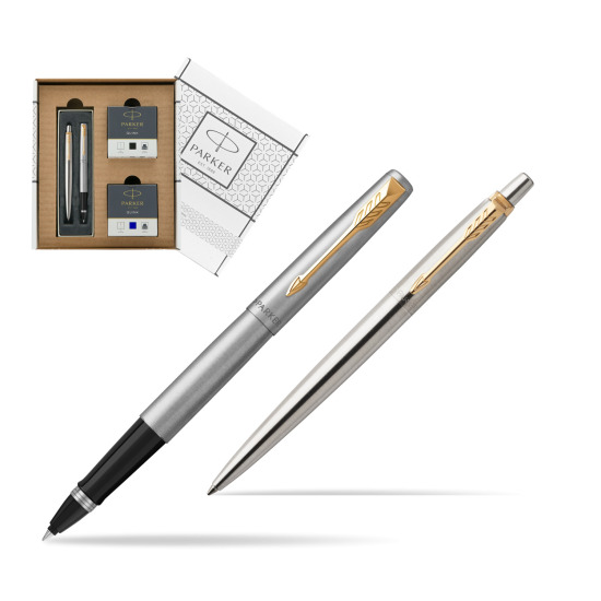 Zestaw Prezentowy Parker Pióro kulkowe + Długopis Jotter Stalowy GT w białym pudełko Parker Eco