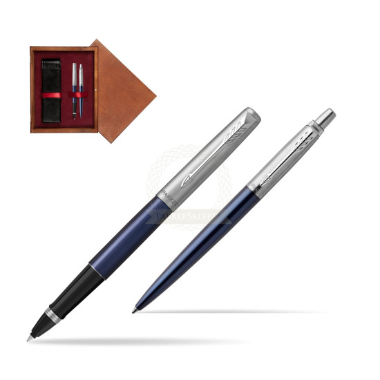 Zestaw Prezentowy Parker Pióro Kulkowe + Długopis Jotter Royal Niebieski CT w pudełku drewnianym Mahoń Double Bordo