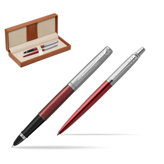 Zestaw Parker Pióro kulkowe + Długopis Jotter Kensington Czerwony CT w pudełku classic brown