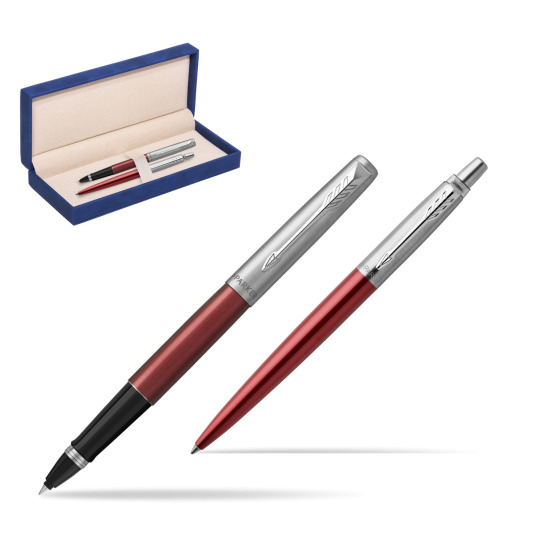 Zestaw Parker Pióro kulkowe + Długopis Jotter Kensington Czerwony CT w granatowym pudełku zamszowym