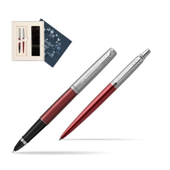 Zestaw Parker Pióro kulkowe + Długopis Jotter Kensington Czerwony CT w pudełku Wesołych Świąt granatowe