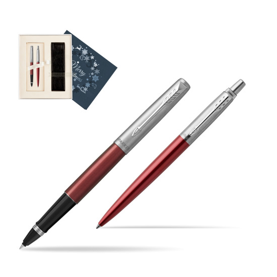 Zestaw Parker Pióro kulkowe + Długopis Jotter Kensington Czerwony CT w pudełku Merry Christmas granatowe