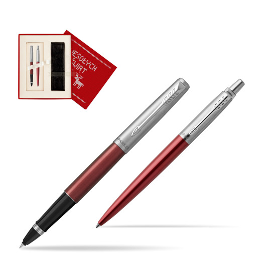 Zestaw Parker Pióro kulkowe + Długopis Jotter Kensington Czerwony CT w pudełku Wesołych Świąt czerwone