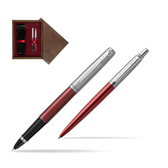 Zestaw Parker Pióro kulkowe + Długopis Jotter Kensington Czerwony CT w pudełku drewnianym Wenge Double Bordo