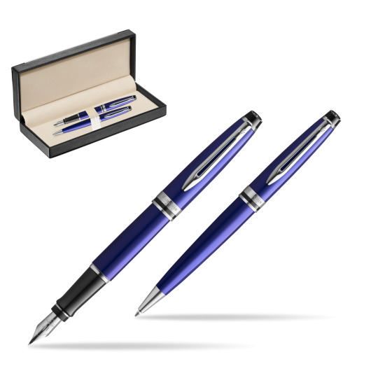 Zestaw prezentowy pióro wieczne + długopis Waterman Expert Ciemnoniebieski CT w pudełku classic black