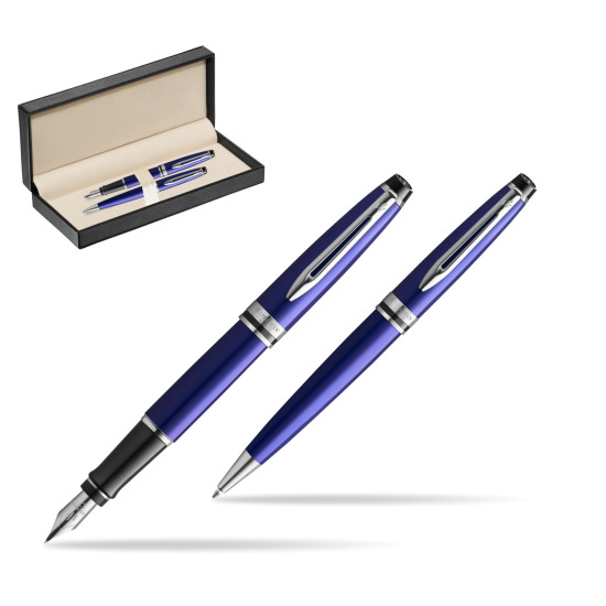 Zestaw prezentowy pióro wieczne + długopis Waterman Expert Ciemnoniebieski CT w pudełku classic pure black