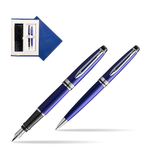 Zestaw prezentowy pióro wieczne + długopis Waterman Expert Ciemnoniebieski CT w granatowym pudełku zamszowym