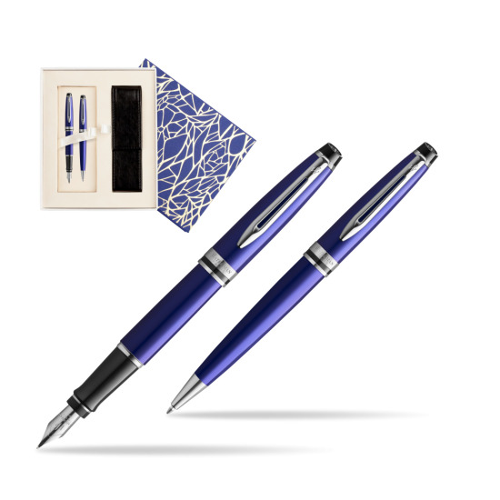 Zestaw prezentowy pióro wieczne + długopis Waterman Expert Ciemnoniebieski CT w pudełku Uniwersalne z etui