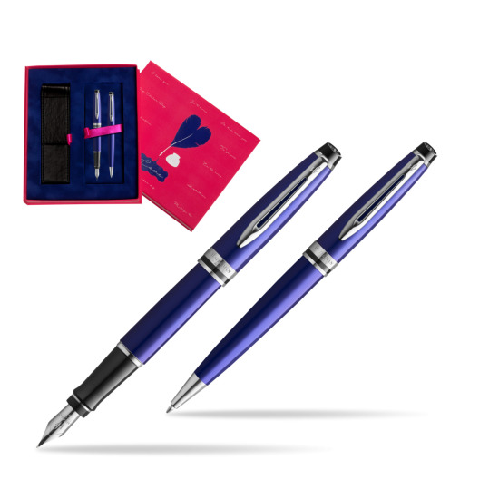 Zestaw prezentowy pióro wieczne + długopis Waterman Expert Ciemnoniebieski CT w pudełku Love
