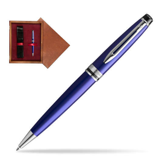Długopis Waterman Expert Ciemnoniebieski w pudełku drewnianym Mahoń Single Bordo