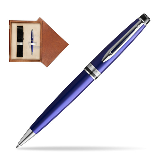 Długopis Waterman Expert Ciemnoniebieski w pudełku drewnianym Mahoń Single Ecru