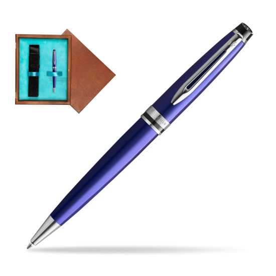 Długopis Waterman Expert Ciemnoniebieski w pudełku drewnianym Mahoń Single Turkus