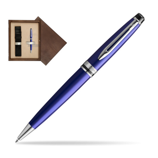 Długopis Waterman Expert Ciemnoniebieski w pudełku drewnianym Wenge Single Ecru