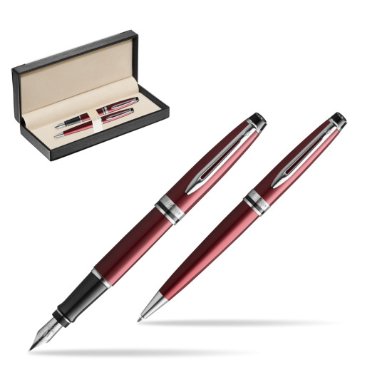 Zestaw prezentowy pióro wieczne + długopis Waterman Expert Ciemnoczerwony CT w pudełku classic black