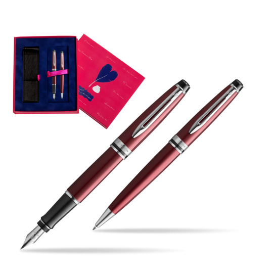 Zestaw prezentowy pióro wieczne + długopis Waterman Expert Ciemnoczerwony CT w pudełku Love