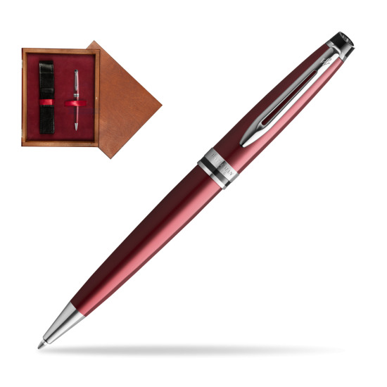 Długopis Waterman Expert Ciemnoczerwony w pudełku drewnianym Mahoń Single Bordo