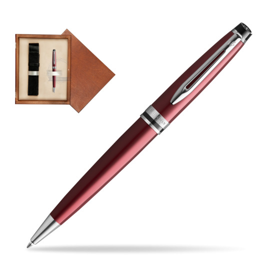 Długopis Waterman Expert Ciemnoczerwony w pudełku drewnianym Mahoń Single Ecru