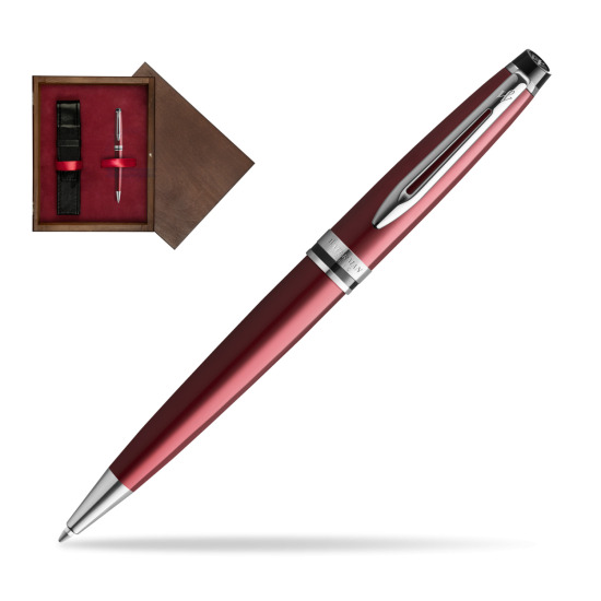 Długopis Waterman Expert Ciemnoczerwony w pudełku drewnianym Wenge Single Bordo
