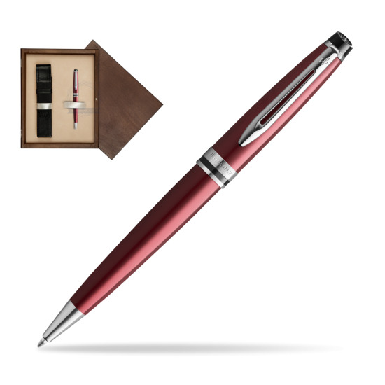 Długopis Waterman Expert Ciemnoczerwony w pudełku drewnianym Wenge Single Ecru