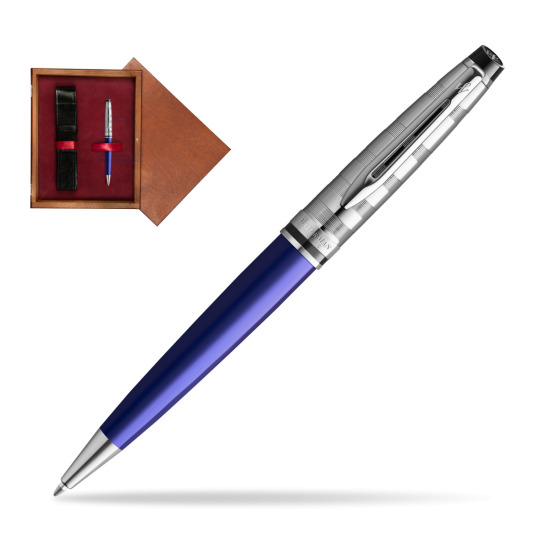 Długopis Waterman Expert DeLuxe Granatowy w pudełku drewnianym Mahoń Single Bordo