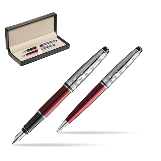 Zestaw prezentowy pióro wieczne + długopis Waterman Expert DeLuxe Ciemnoczerwony w pudełku classic black