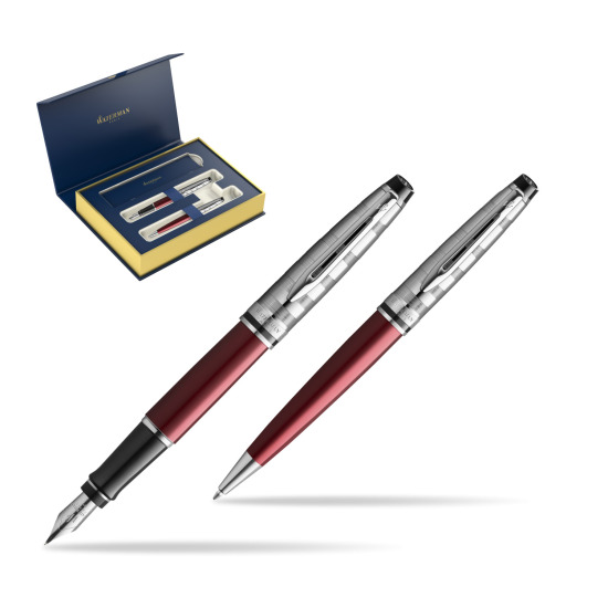 Zestaw prezentowy pióro wieczne + długopis Waterman Expert DeLuxe Ciemnoczerwony 