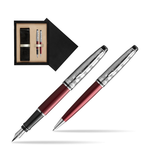 Zestaw prezentowy pióro wieczne + długopis Waterman Expert DeLuxe Ciemnoczerwony w pudełku drewnianym Czerń Double Ecru