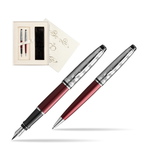 Zestaw prezentowy pióro wieczne + długopis Waterman Expert DeLuxe Ciemnoczerwony w pudełku Ślub