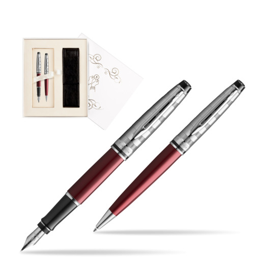 Zestaw prezentowy pióro wieczne + długopis Waterman Expert DeLuxe Ciemnoczerwony w pudełku Pamiątka I Komunii
