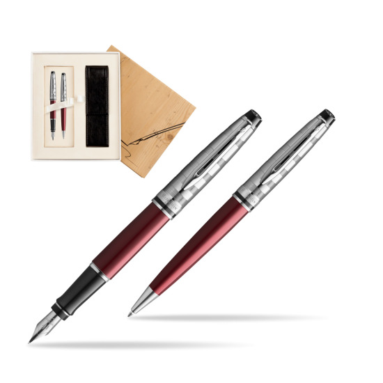Zestaw prezentowy pióro wieczne + długopis Waterman Expert DeLuxe Ciemnoczerwony w pudełku Jubileusz 2