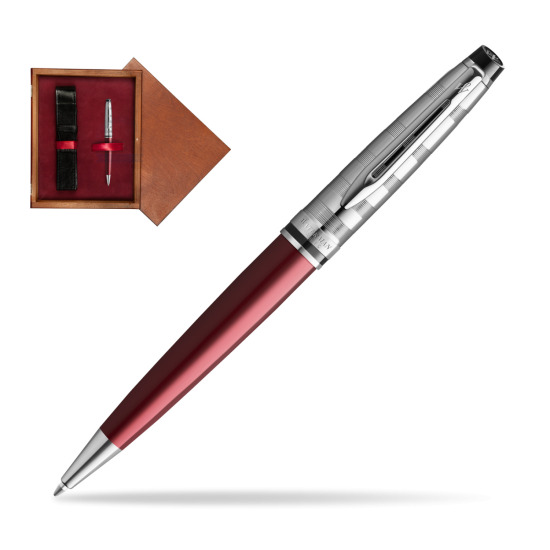 Długopis Waterman Expert DeLuxe Ciemnoczerwony w pudełku drewnianym Mahoń Single Bordo